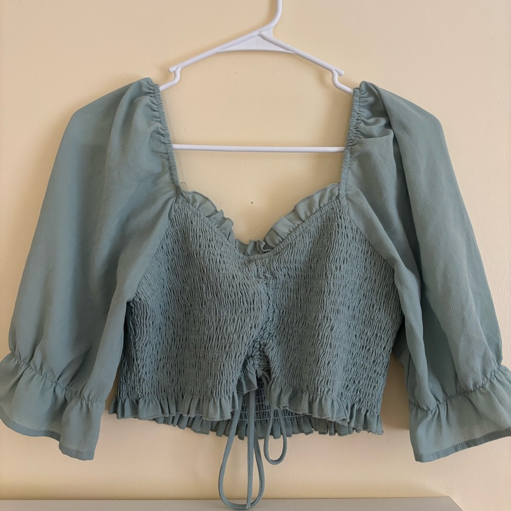 Olive Green Smocked Crop top